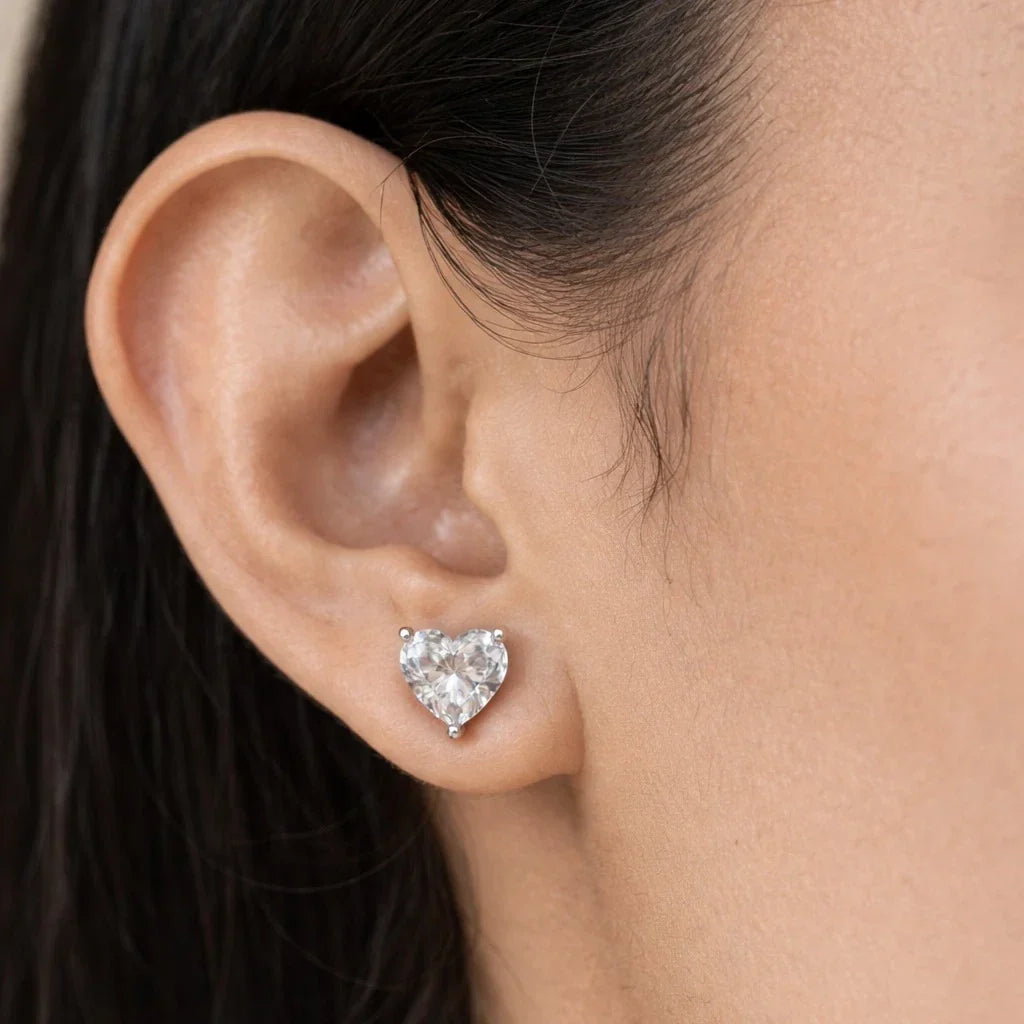 Varni Solitaire 925 Silver Heart Shape Earrings Or Mini Studs Silver Jewellery for Women & Girl's | Great for Gifting Made With Pure 925 Silver